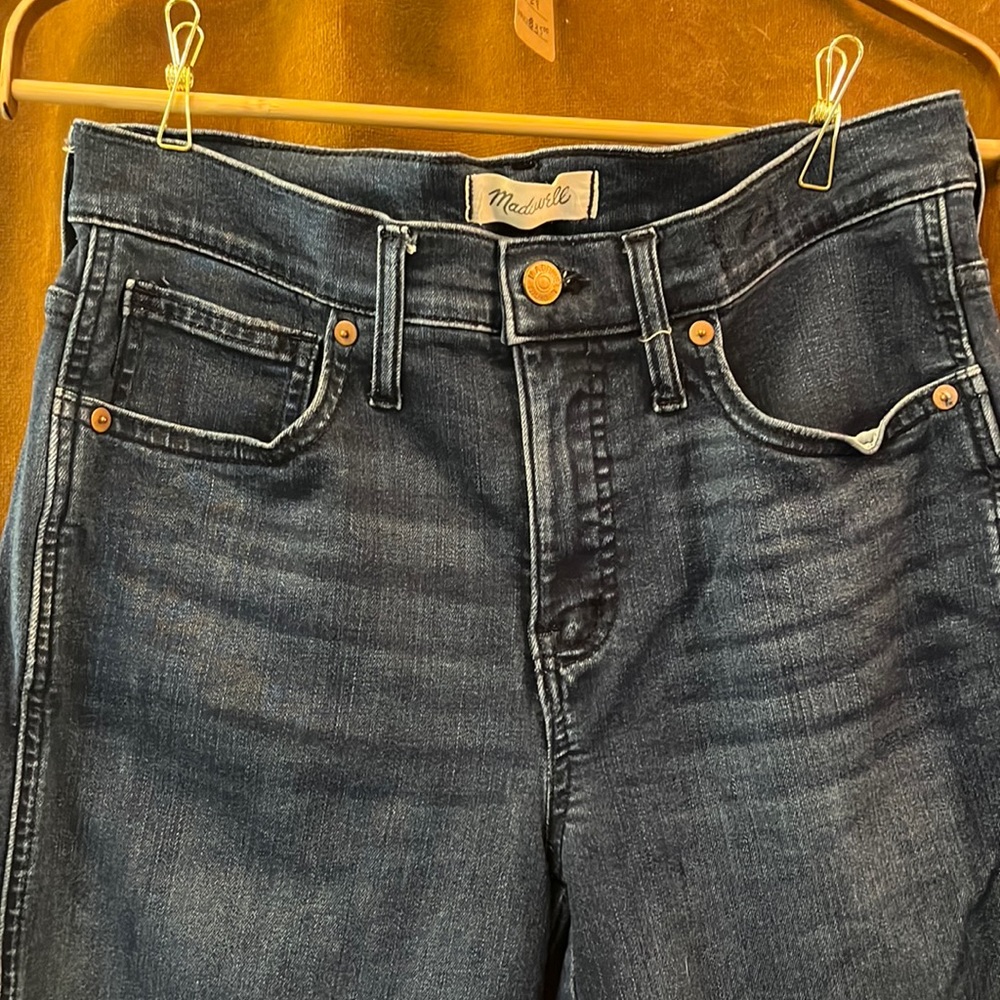 High waisted ankle length dark wash